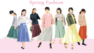 春のカジュアルファッションガールズイラスト