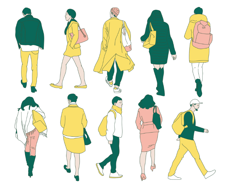 歩く姿の色んなイラスト素材