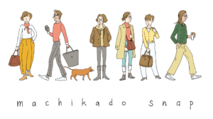 街角風景の男女のイラスト素材