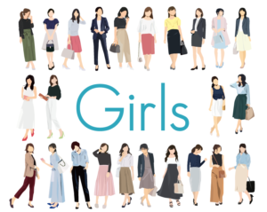 OL系オフィスカジュアルなガールズイラスト