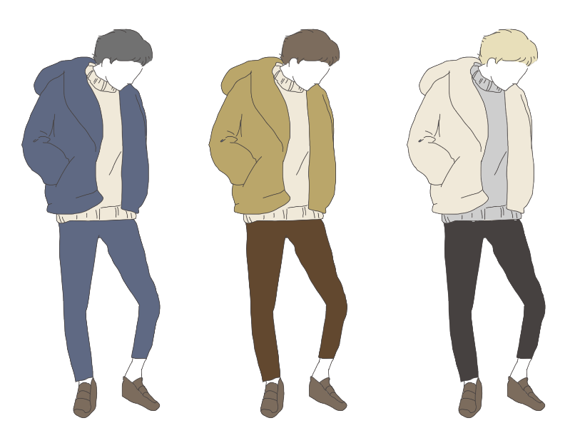 3色パターンのファッションイラスト素材【冬服編】