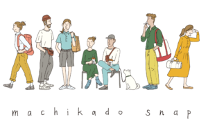 街角風景の男女のイラスト素材