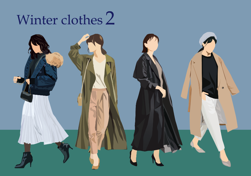 冬のカジュアルファッションガールズイラスト
