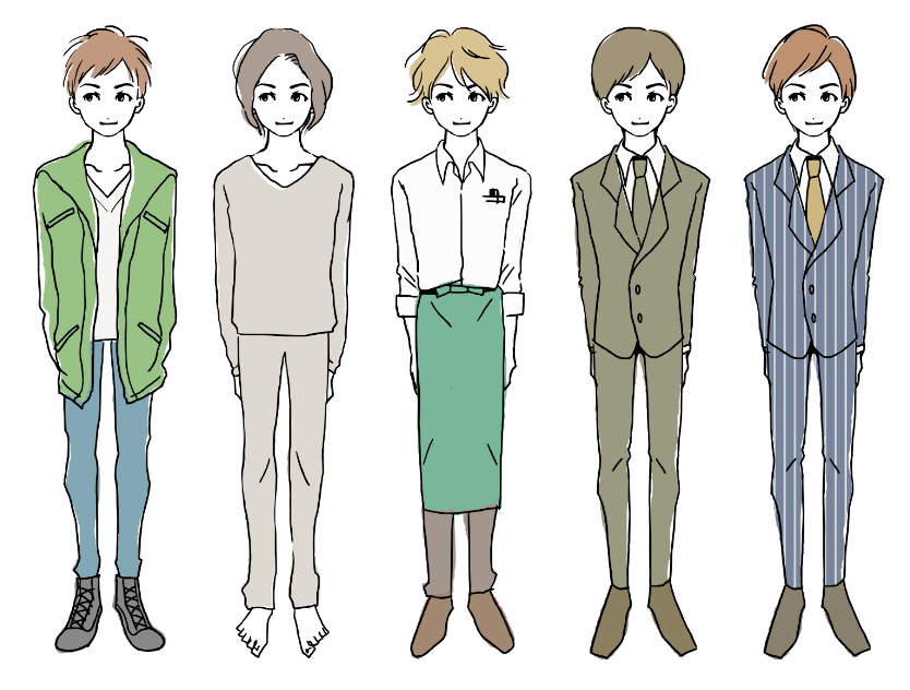 色んな姿の男性イラスト素材