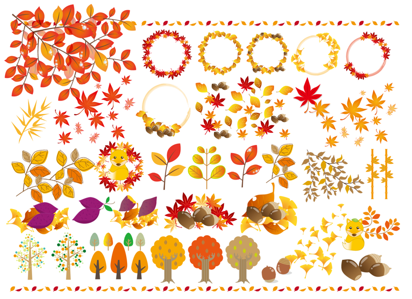 紅葉フレーム（秋、紅葉、葉っぱ、枠、椛、もみじ、いちょう、銀杏、どんぐり、きつね、枯れ葉、落ち葉、焼き芋）