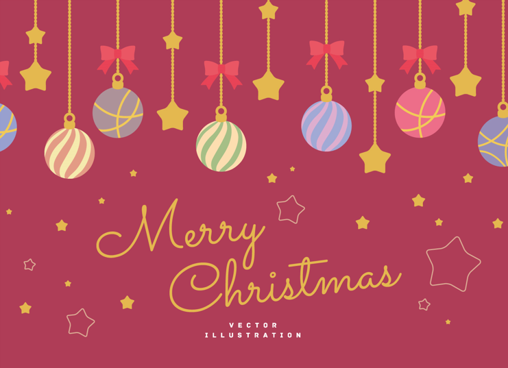 クリスマスのデコレーション素材（クリスマス、メリークリスマス、オーナメント、デコレーション、飾り、装飾、デザイン、かわいい、リボン、背景、バックグラウンド、プレゼント、星）