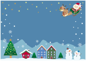 クリスマスの明るい夜の空と街並みフレーム