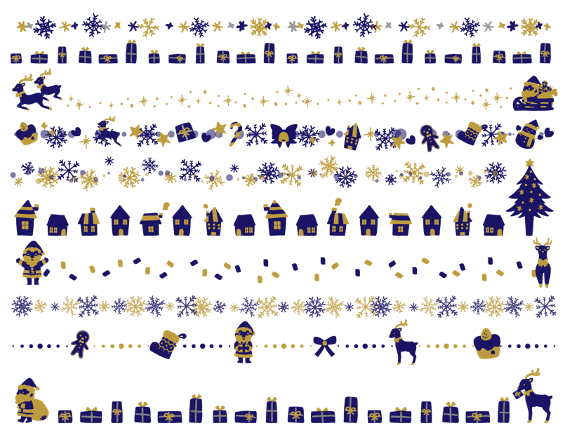 オシャレなクリスマスの手描きラインセット（クリスマス、手描き、ライン、シンプル、オシャレ、サンタクロース、トナカイ、クリスマスツリー、キラキラ、靴下、リボン、ケーキ、プレゼント、家、木、雪だるま、雪、雪の結晶、水玉模様）