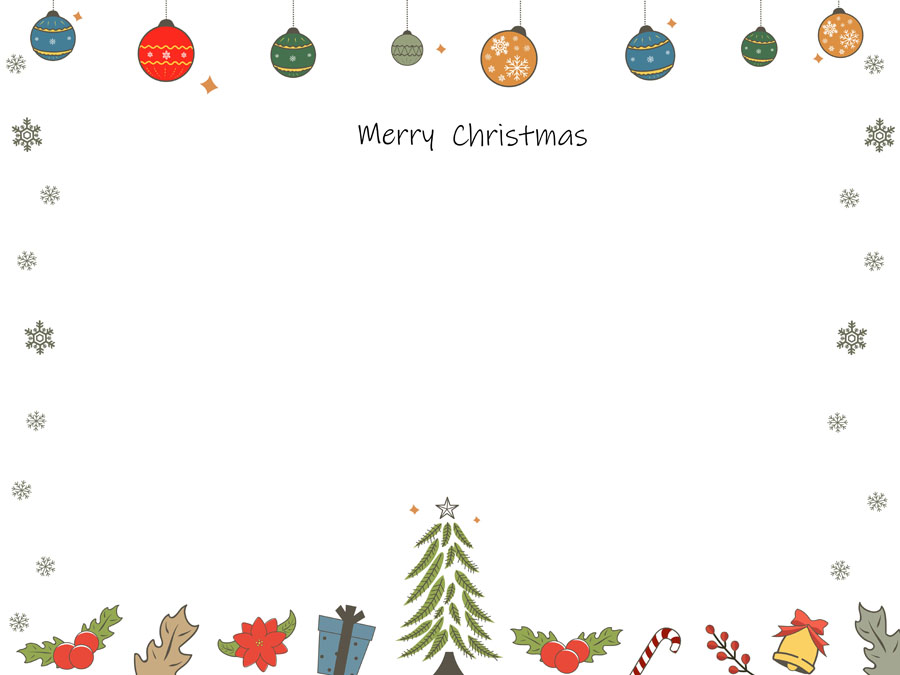 オーナメントがぶら下がるクリスマスカード