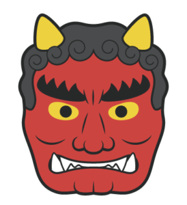 節分の赤鬼のお面（鬼、節分、赤鬼、おに、オニ、面、お面）