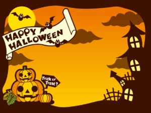 ハロウィン、フレーム（ハロウィンフレーム、ハロウィン、ハロウイン、ハロウィーン、秋、南瓜、かぼちゃ、フレーム、トリックオアトリート、ジャックオランタン、ジャックオーランタン、ジャック・オー・ランタン、オバケ、タイトル、囲み、枠、バックグラウンド、満月、月）