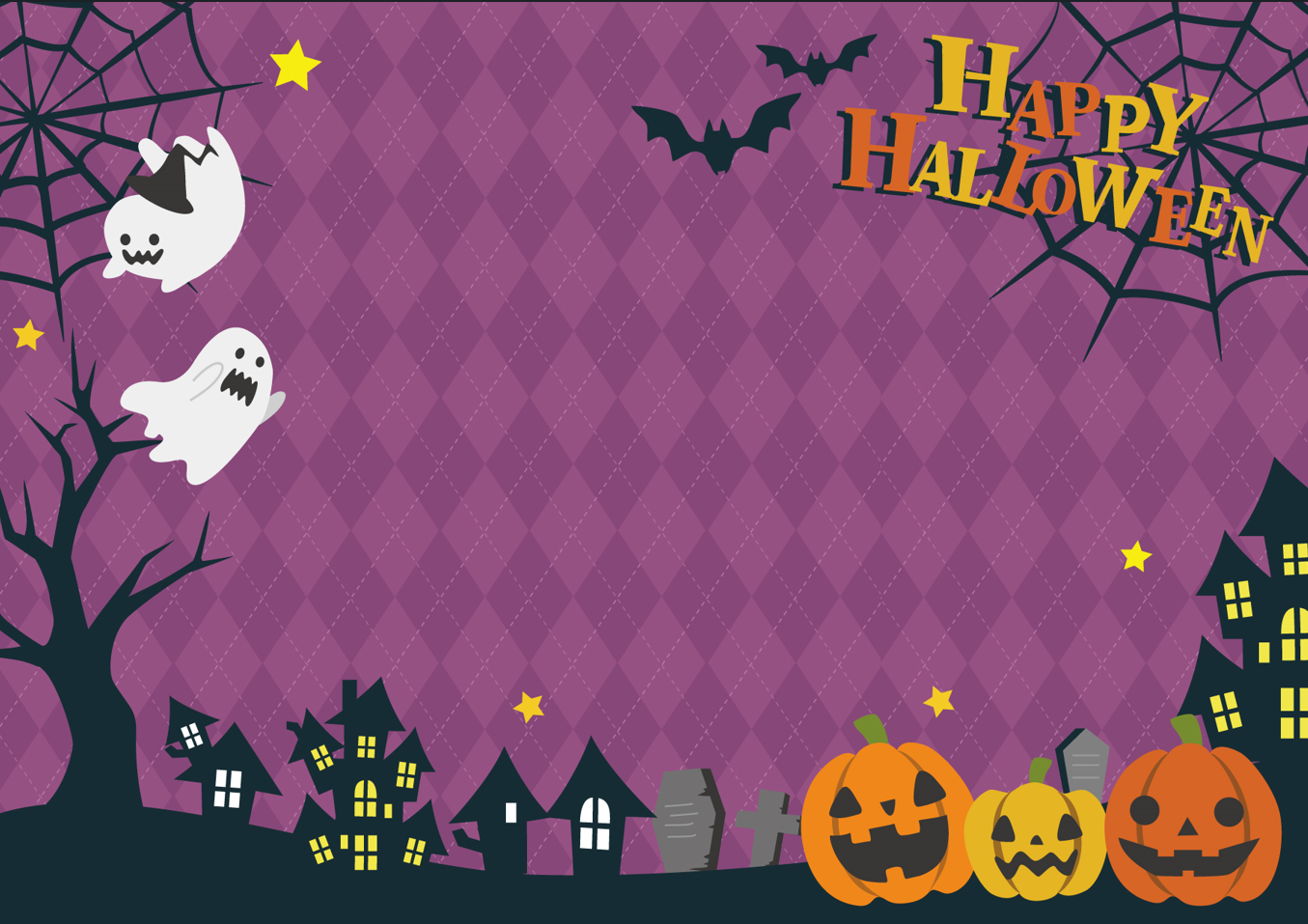 ハロウィンフレーム（ハロウィン、フレーム、枠、かわいい、おばけ、ジャックオランタン、かぼちゃ、halloween、文字、墓、こうもり、蜘蛛の巣）