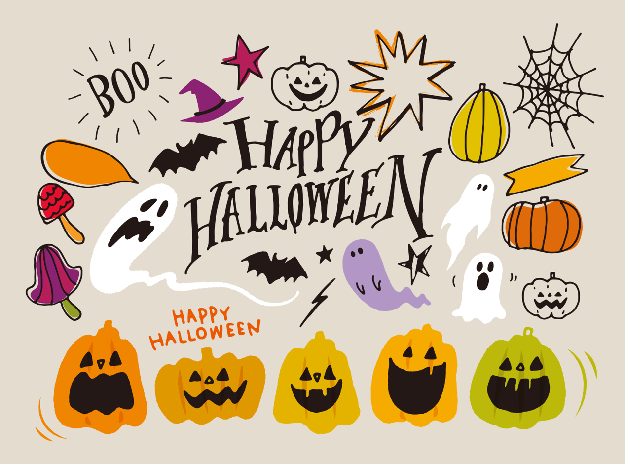 ハロウィン素材（ハロウィン 秋 かぼちゃ おばけ クモの巣 魔女 ゴースト パーティー キノコ 木の実）