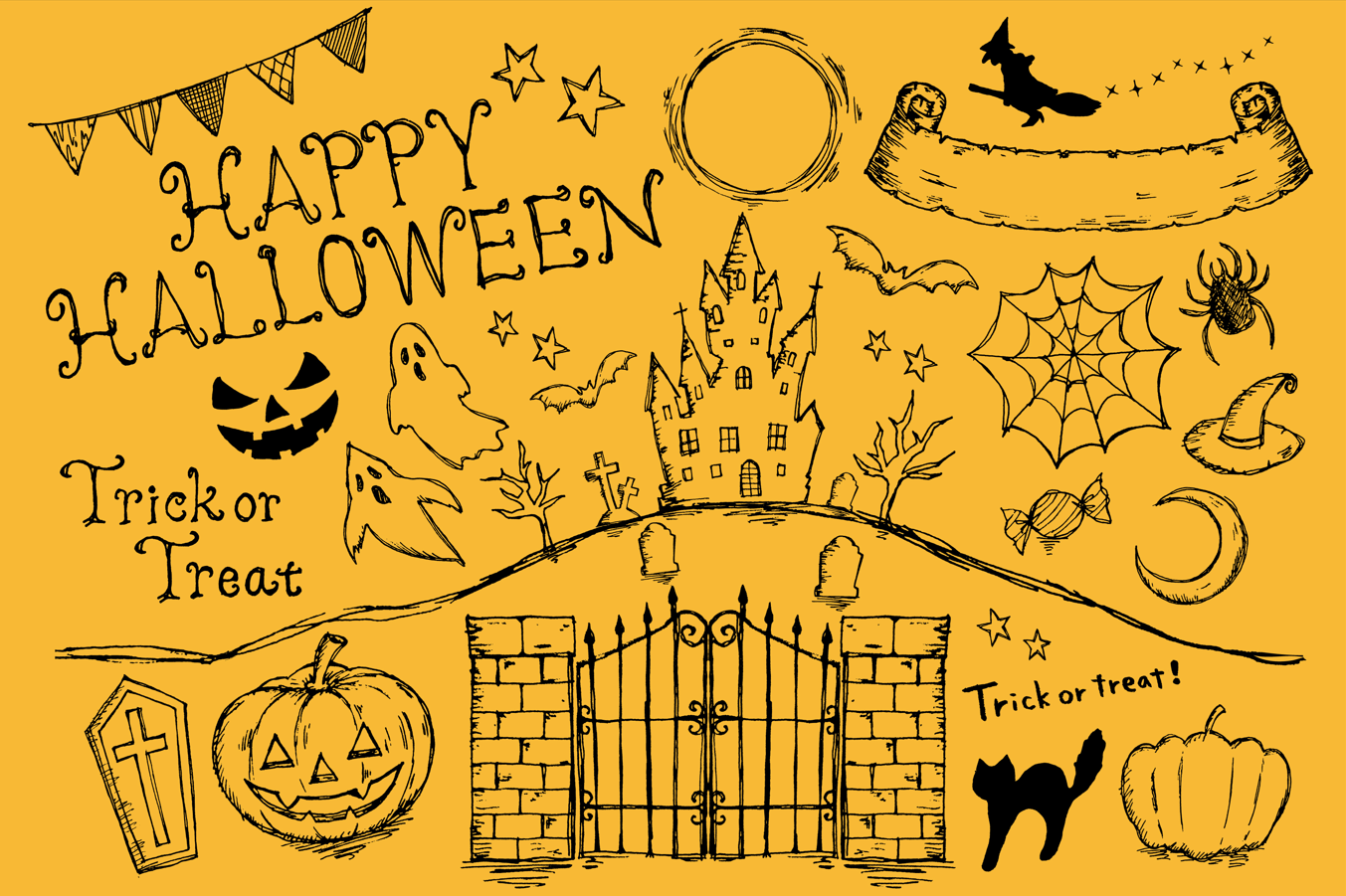 ハロウィン手描きイラストセット