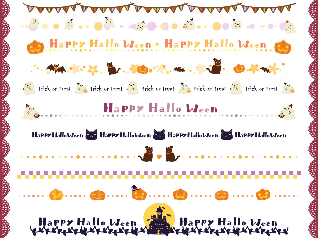かわいい手描きのハロウィンのラインセット