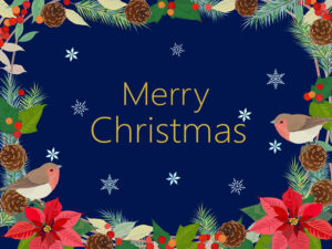 ネイビーバックのリース風クリスマスカード