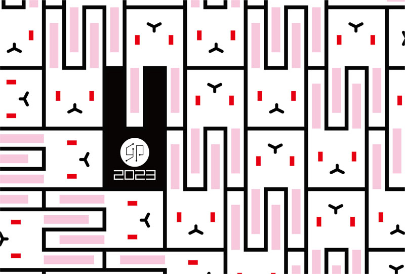 2023年賀状スクエアなウサギのパターン