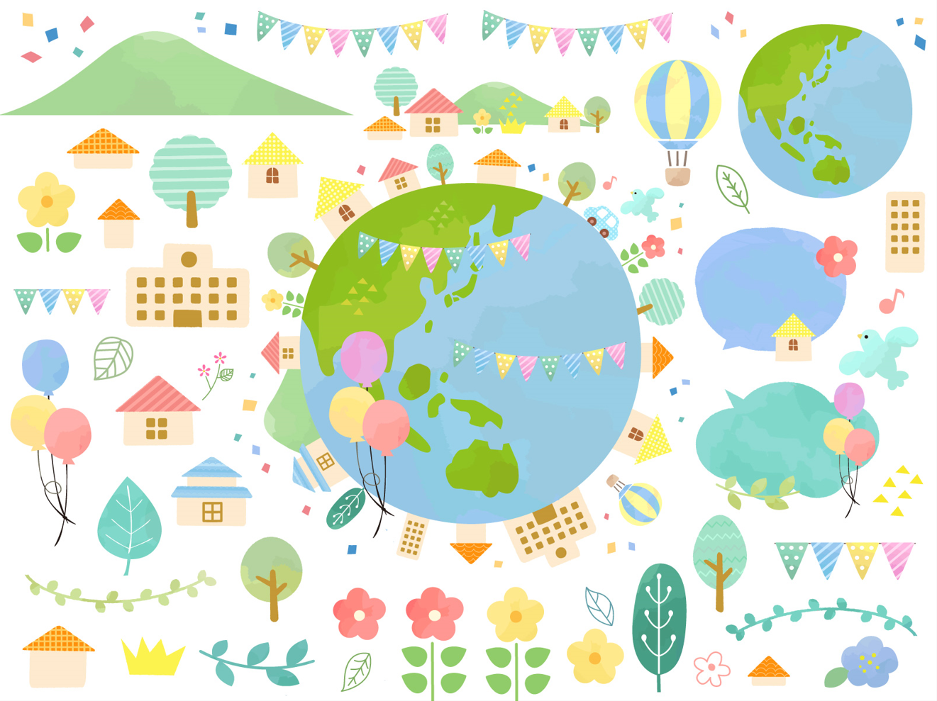 かわいいエコな地球のイラストセット