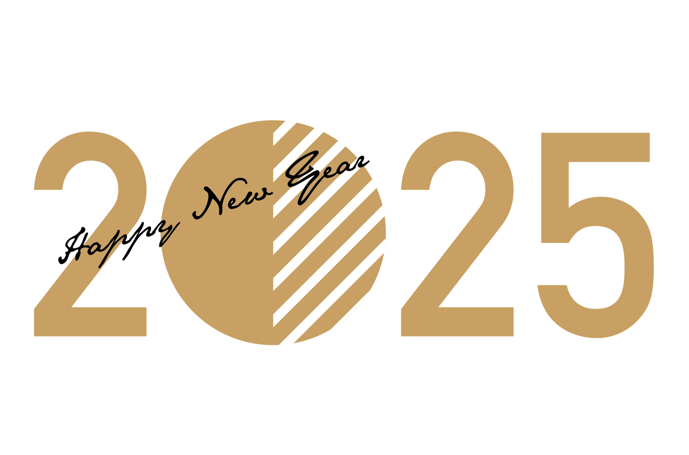 オシャレな2025の年賀状用文字（2025年、年賀状パーツ、数字、オシャレ、筆記体、手書き、英語）